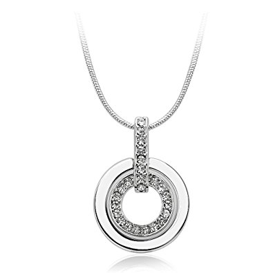 YAFANG White Gold Plated Cubic Zirconia Double Silver Ring Round Circle Pendant Necklace