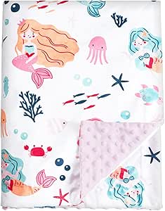 PHF Minky Baby Blanket, 30x40 Inches Soft Toddler Blanket with Double Layer Dotted Backing for Girls, Reversible Crib Receiving Blanket Bed Throws for Newborns, Infant, Babies, Mermaid, 30x40 Inches