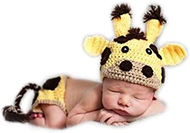 Newborn Baby Photography Shoot Props Boy Outfits Crochet Knit Cattle Cow Hat Shorts Photo Props
