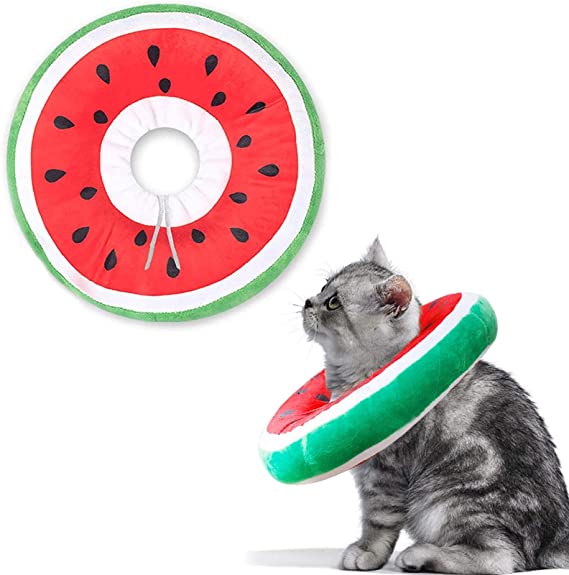 AprFairy Adjustable Cat Recovery Collar, Cute Watermelon Neck Kitten Collars After Surgery, Wound Healing Protective Soft Cone Collars for Cats and Kitten, Puppies(9.5 x 9.5 x 2 in)