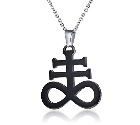 Two-Tone Leviathan Cross Pendant Church of Satan Satanic Symbol Stainless Steel Jewelry Brimstone Necklace for Men Women,24" Chain