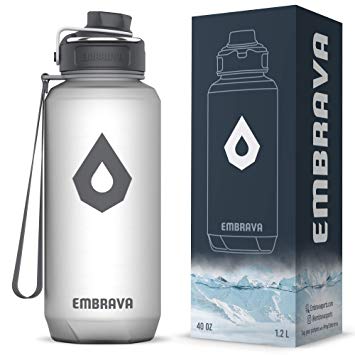 Embrava 40oz Water Bottle - Large with Travel Carry Ring - Wide Leak Proof Drink Spout | Heavy-Duty, BPA & BPS Free Tritan Plastic | Sports, Camping, Gym, Fitness, Outdoor