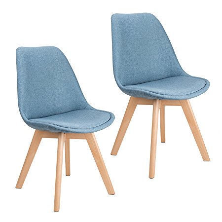 CO-Z Mid Century Modern Dinning Chairs, Modern Eames DSW Eiffel Side Chair for Kitchen (Sets of 2, Light Blue)