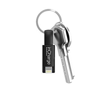 inCharge Dual 2in1 Ultra Portable Charging/Sync Keychain Cable Compatible with Apple iPhone/iPad/airPods and All Android microUSB Devices (TPE-BLACK)