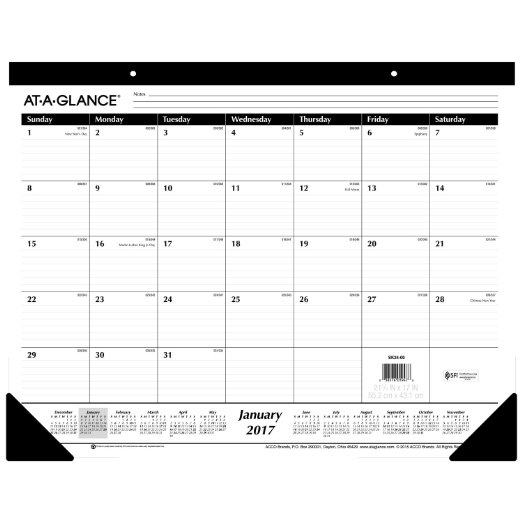 AT-A-GLANCE Desk Pad Calendar 2017, Monthly, Ruled, 21-3/4 x 17" (SK24-00)