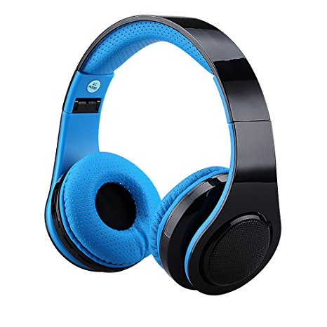 Excelvan Foldable Wireless Stereo Bluetooth Over-ear Headphones with Microphone, Noise Isolation for iPhone 6s 6 5s 5 4s, iPad Mini Air Pro, iPod, Samsung Galaxy, HTC and Bluetooth Devices (Blue)