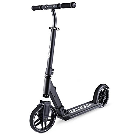 GBtiger Foldable Adult Scooter, 220Lb Weight Limit, Hand Brake, Folds Down Adjustable Handle Bars Smooth & Fast Ride