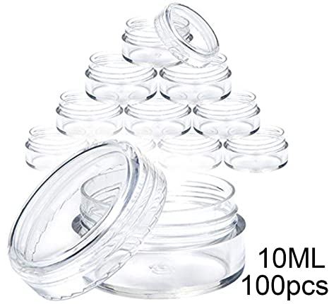 Lot of 100 pcs Bulk 10ML / 10 Gram Cosmetic Empty Jar Pots with lids Plastic Clear Bottles Powder Storage Container For Eye shadow Makeup Cream Lip Balm~ Mose Cafolo