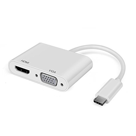 TNP USB Type C Adapter (White) - High-Speed USB 3.1 Type C Reversible (USB-C) Male Connector to VGA Female Adapter Converter Cable for Apple New MacBook 12" Laptop (USB-C to HDMI 4K   VGA, White)