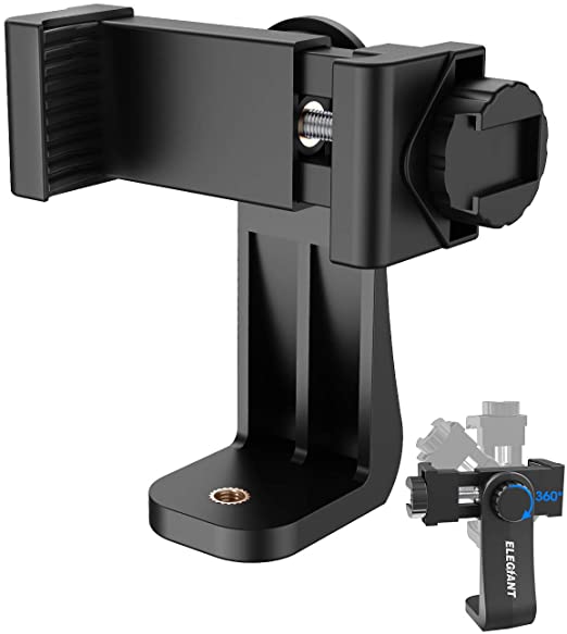 Phone Tripod Mount, ELEGIANT Smartphone Holder Phone Clip Adapter Rotatable Bracket with 1/4 Inch Screw Compatible with iPhone 11 11Pro XS Max XS XR X 8P 7P, Galaxy S20 S10 S9 S8 and Other Phones