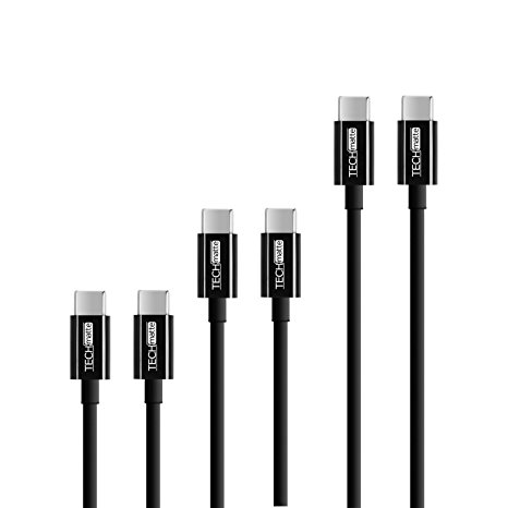 USB Type C Cable 3 Pack, TechMatte USB C to USB C 2.0 Charging Sync Cable for OnePlus 3, HTC 10, LG G5 Google Nexus 5X, 6P, Pixel 2015, Apple Macbook 12 inch, Galaxy TabPro S (Black 1 FT 3.3FT 6FT)