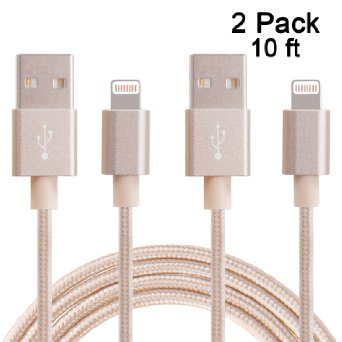 Sundix (TM) 2Pack 10FT Extra Long Nylon Braided Lightning cords to USB Charge and Sync Cable Cord with Aluminum Connector for iPhone SE/5/6/6s/Plus/iPad Mini/Air/Pro (Gold)