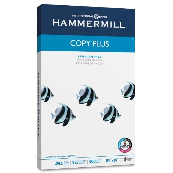 Hammermill Copy Plus, 20-Pound, 8.5 by 14-Inch, Legal, 92 Bright, 500 Sheets/1 Ream (105015)