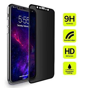 iPhone X Privacy Screen Protector Tempered Glass unbreakable, Benks Anti-Spy 0.23mm 3D Full Coverage Frame Soft Curve Edge Premium HD Shatterproof Tempered Glass Film (Black for iPhone X/ 10)