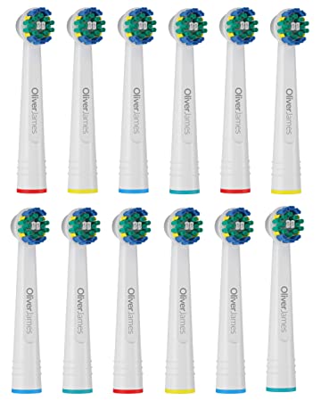 Oliver James Replacement Brush heads with Travel Caps compatible with Oral B Toothbrushes - 12 pack (Flossing)