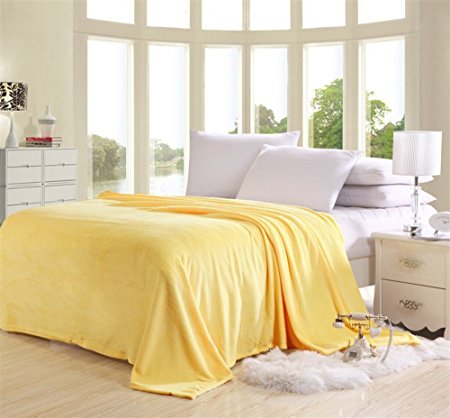Solid Flannel Plush Throw Blankets, Bed Blanket Twin Full Queen Size (Twin, Yellow)