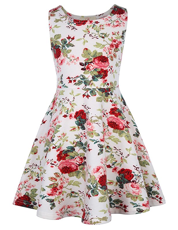 GRACE KARIN Girls Sleeveless Crew Neck Floral A-Line Dress