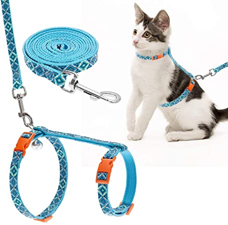 EXPAWLORER Adjustable Cat Harness with Leash Set, Escape Proof Cat Harness H Shape Cat Harness Ethnic Style Cat Harness for Cat Outside Walking.