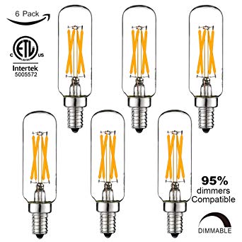 LiteHistory Dimmable t6 led bulb 40W Candelabra led 2700K Clear 400lm 4W e12 edison bulb 6Pack