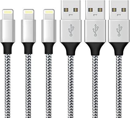 Lightening Cable iPhone Charger Cable 3FT/1M-3Pack Charging Cable Lead USB Syncing Data Nylon Braided Cord Compatible iPhone 12 Pro XR XS Max X 11 10 8 7 6s 6 Plus 5s 5