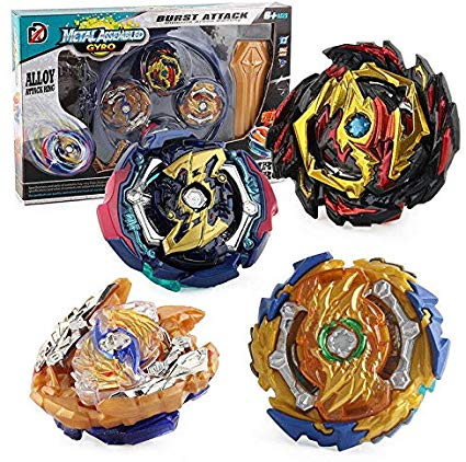 Bey Battle Burst GT Metal Fusion -- Combat Gyro Spinning Tops -- with 2 Upgraded Launchers -- Starter Battle Stadium -- Includes 4 Bey Burst Blades -- Age 8