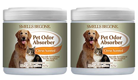 SMELLS BEGONE Air Freshener Odor Absorber Gel - Made with Natural Essential Oils - 2 Pack (15 Ounce) (Pet Citrus Scent 2 Pack)