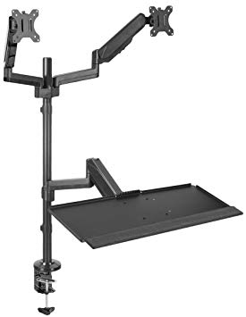 VIVO Black Dual Monitor Sit-Stand Height Adjustable Workstation Standing Desk Mount with Pneumatic Spring | Holds 2 Screens 17” to 32” (STAND-SIT2B)