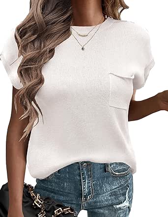 Zeagoo Womens Sleeveless Sweater Vest Loose Fit Cape Sleeve Knit Ribbed Tank Tops with Front Pocket S-XXL