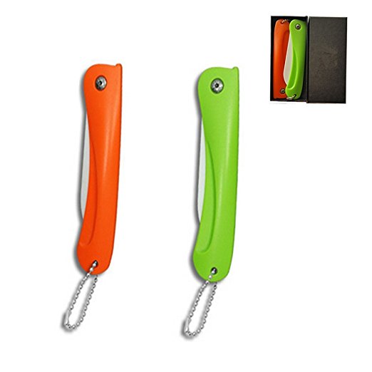 Daixers Protable Folding Ceramic Fruit Vegetable Knife 2 piece (Orange&Green)