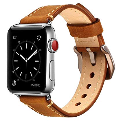 Mkeke Compatible with Apple Watch Band 42mm Genuine Leather iWatch Bands Vintage Brown