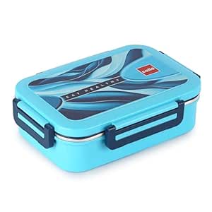 CELLO Esquire Lunch Box with Inner Steel | 100% Food Grade | Leak Proof and Break Resistant | Ideal for School, College, Office and Outdoor Activities | 2 Containers Lunch Box, 915 ml, Blue