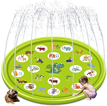 QINGBAO Splash Pad Sprinkler Pad Splash Play Mat 68" Outdoor Water Toys, Outdoor Sprinkler for Kids，Kids Pool，Dinosaur Spray mat (Dinosaur Spray mat)