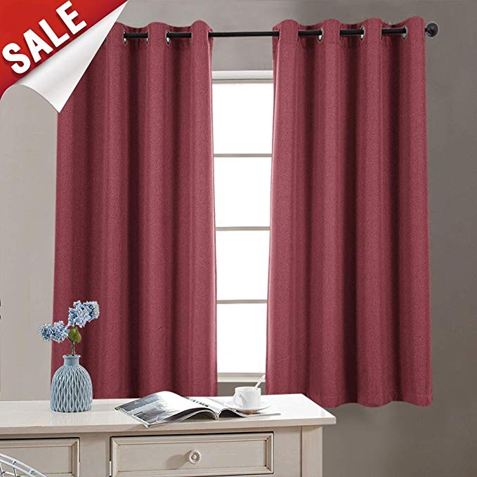 Faux Linen Room Darkening Window Curtain Panels for Bedroom Blackout Drapes Living Room, (Single Panel, 72, Burgundy Red)