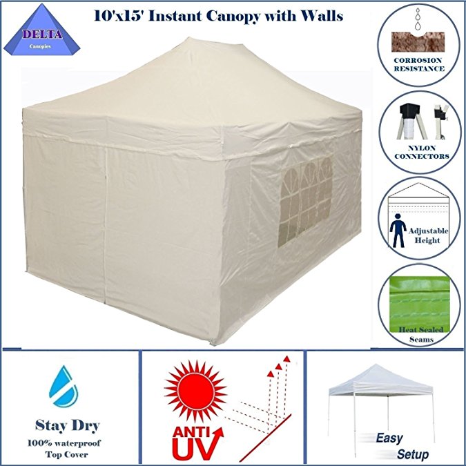 10'x15' Ez Pop up Canopy Party Tent Instant Gazebos 100% Waterproof Top with 4 Removable Sides White - E Model By DELTA Canopies