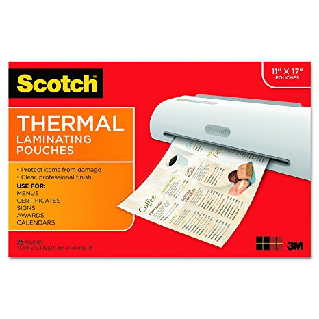 Scotch Thermal Laminating Pouches, 11.45 x 17.48-Inches, 25-Pouches (TP3856-25)