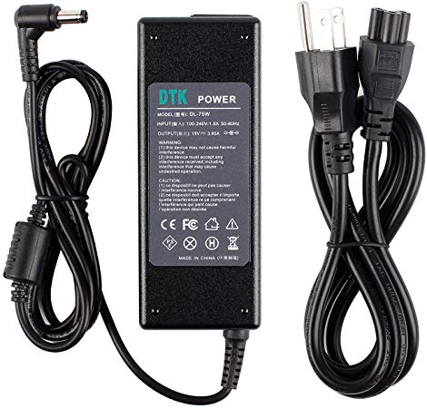 DTK Ac Adapter Laptop Computer Charger/Notebook PC Power Cord Supply Source Plug for Toshiba Output: 19V 3.95A 75W Connector Size: 5.5x2.5mm