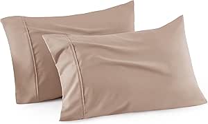 Bedsure Cooling Pillow Cases Standard Size - Polyester & Rayon Derived from Bamboo Taupe Pillowcase 2, Breathable, Soft and Wrinkle-Free Pillow Covers with Envelope Closure, Gifts, 20x26 Inches