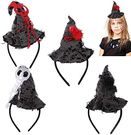 Peerless 4 Pcs Witch Hat Headband Skeleton Spider Headbands Costume for Halloween Party Supplies, Cosplay