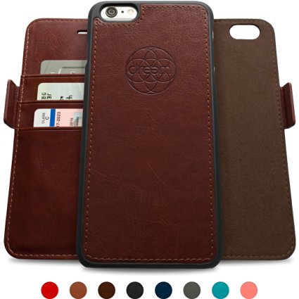 Dreem Fibonacci iP6 V5 RFID Wallet Case with Detachable Folio, Premium Vegan Leather, 2 Kickstands, Gift Box, for iPhone 6/6s PLUS - Dark Brown