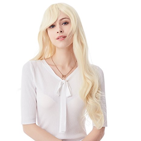 32 Inches Blonde Long Big Wavy Cosplay Synthetic Hair Wigs for Women