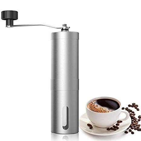SAYGOGO Manual Coffee Grinder, Hand-Poured Coffee, Coffee Ceramic Conical Burr，Convenience, Handled Mini, Brushed Stainless Steel，Compliant with Home, Office, Travel, etc.