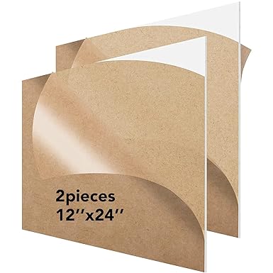 DYCacrlic 2-Pcs 12x24 inch Clear Acrylic Sheets 1/8 Thick - 12x24" Plexiglass Sheets 1/8 inch Thick - 3mm Cast Acrylic Plexiglass Sheet for Signs, Laser Cutting, Crafts, Light Project, Display Case
