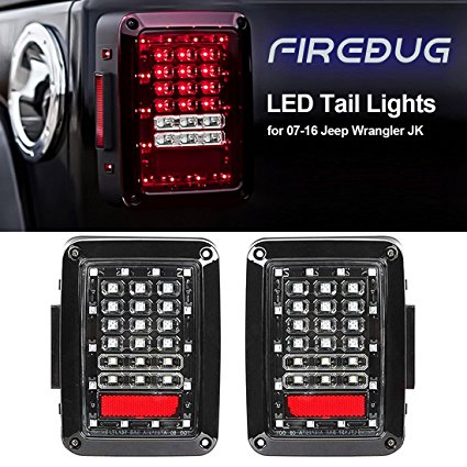 Firebug Jeep Wrangler Rear LED Lights, Jeep Wrangler LED Tail Lights, Jeep Brake Light LED, LED Jeep Reverse Lights, JK JKU 07 - 16