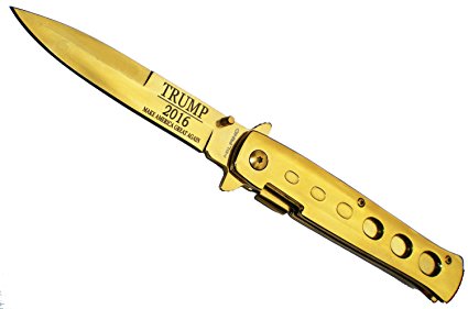 9" GOLD HEAVY DUTY Blade TRUMP 2016 Commemorative Limited Edition Pocket Knife It's AMAZING! (Gold Godfather)