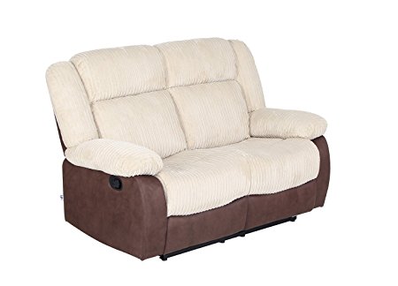 Recliner Sofa Set Classic and Traditional Beige & Chocolate Fabric Loveseat with Overstuff Armrest/Headrest (2 Seater)