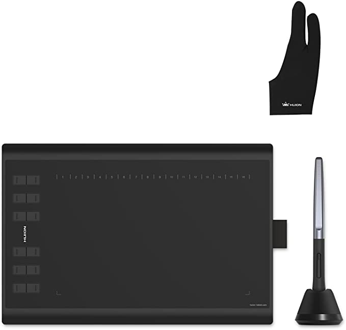 Huion Inspiroy H1060P Graphics Drawing Tablet with Digital Pen PW100 and 2 PCS Black Gloves, OTG Adapters Included