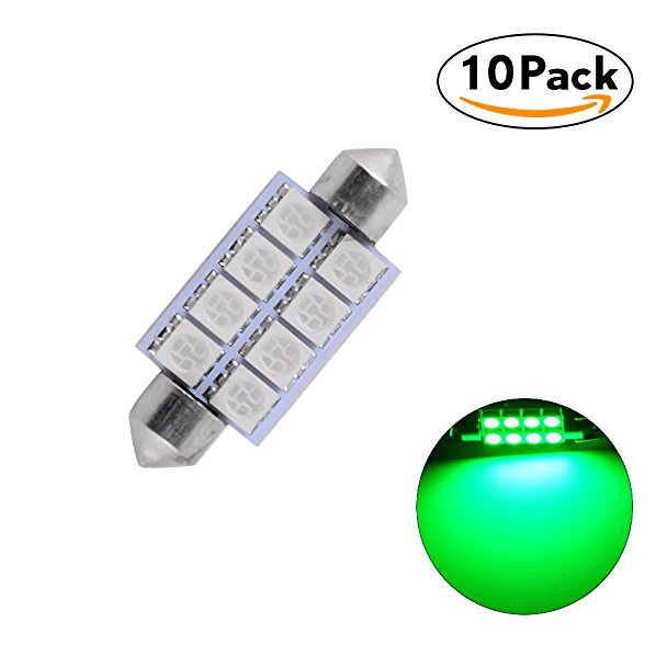 YITAMOTOR 10 Pcs 42mm 1.72" Inch 5050 8SMD Festoon Dome Map Interior LED Light bulb 211-2 212-2, Color Green