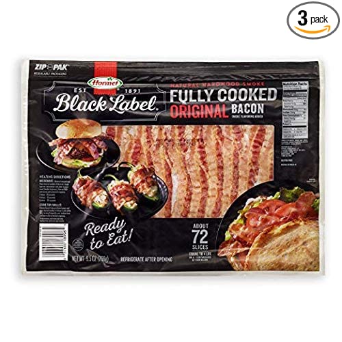 Hormel Black Label Fully Cooked Bacon ,72 Slices (3 Packs)