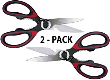 Kitchen Shears, Chef Scissors, Poultry Shears, Meat Shears, Kitchen Scissors with Premium Stainless Steel Blades & Sure-Grip Ergonomic Handles (Red 2-Pack)