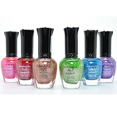 KLEANCOLOR 6 DIAMOND GLITTER COLLECTION COLORFUL NAIL POLISH LACQUER   FREE EARRING